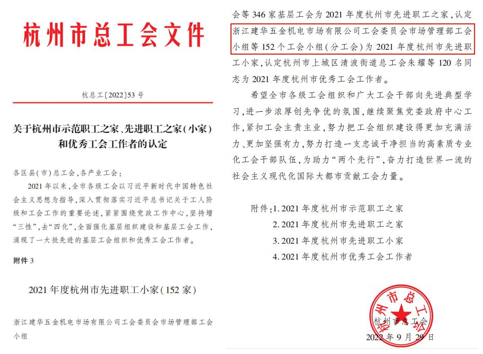 PP电子游戏市场治理部工会幼组荣获“杭州市先进职 工幼家”称号
